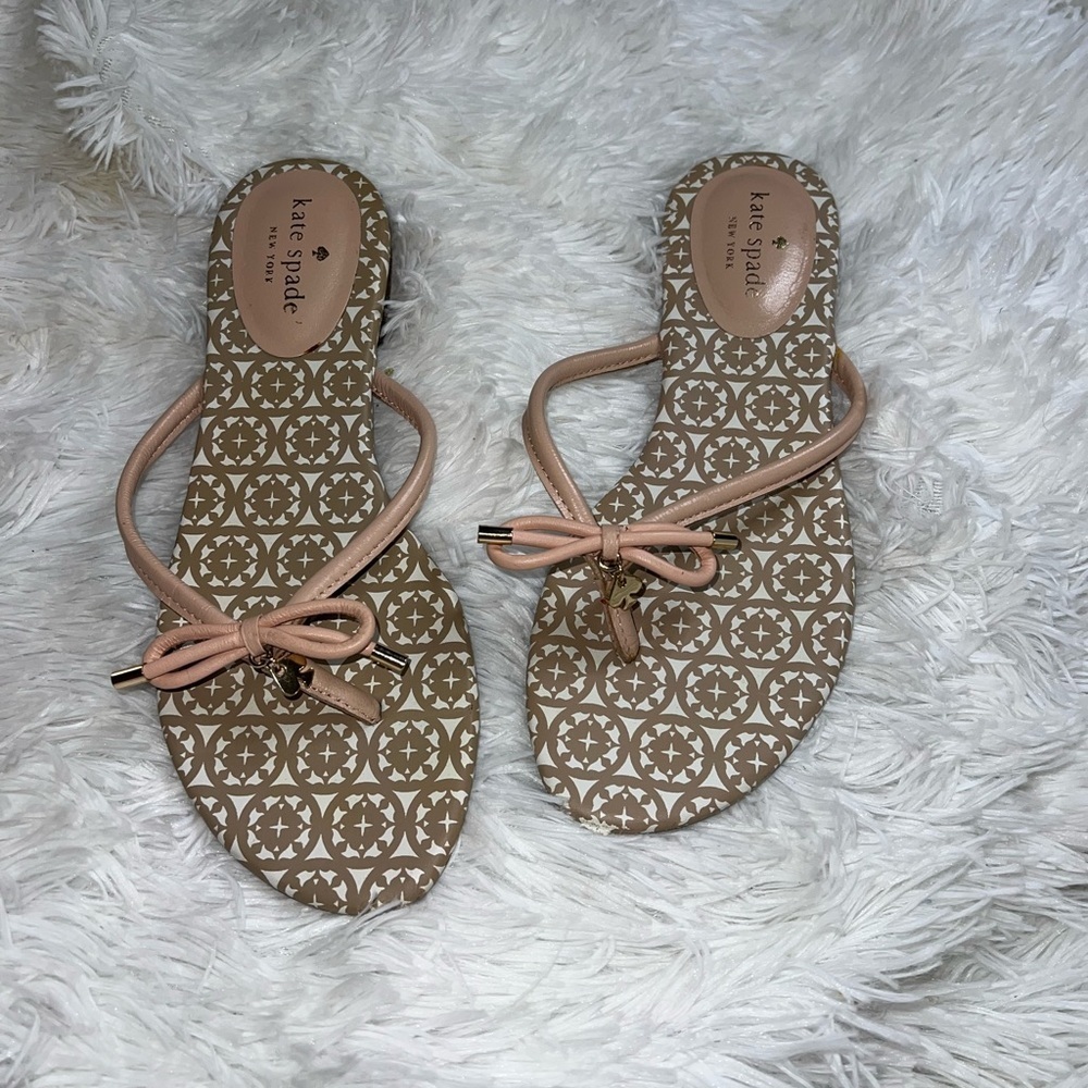 Kate Spade Bow Mistic Nappa Pale Pink Thong Sandal size 8 Flip Flop